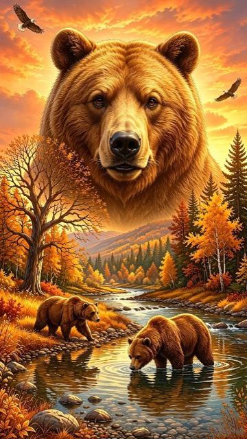 Wildlife river landscape illustration